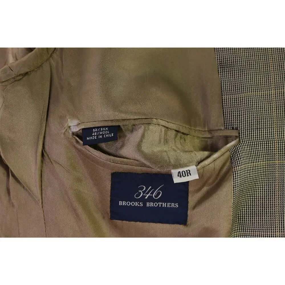 Brooks Brothers Gold Black Windowpane 2-Btn Silk Wool Sportcoat Blazer 40R